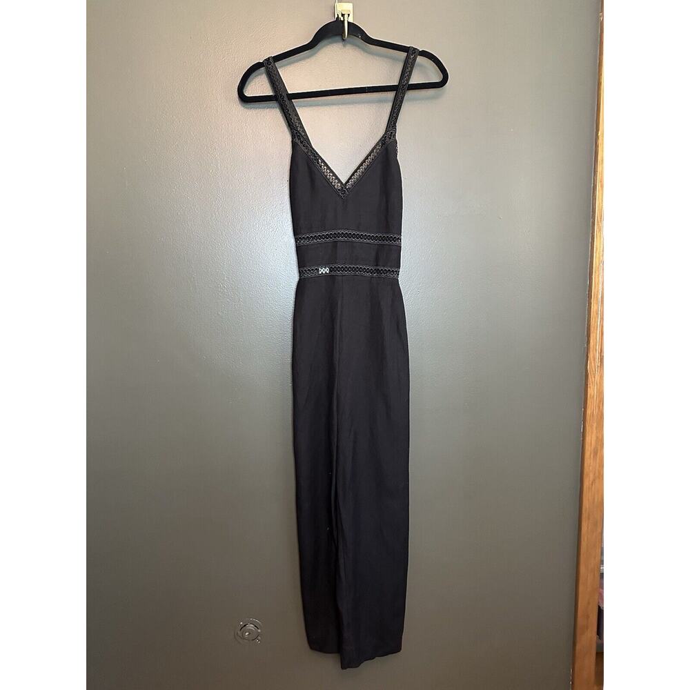 NWT Black Express Linen Jumpsuit Sleeveless Eyelet Criss Cross Back Size 4‎